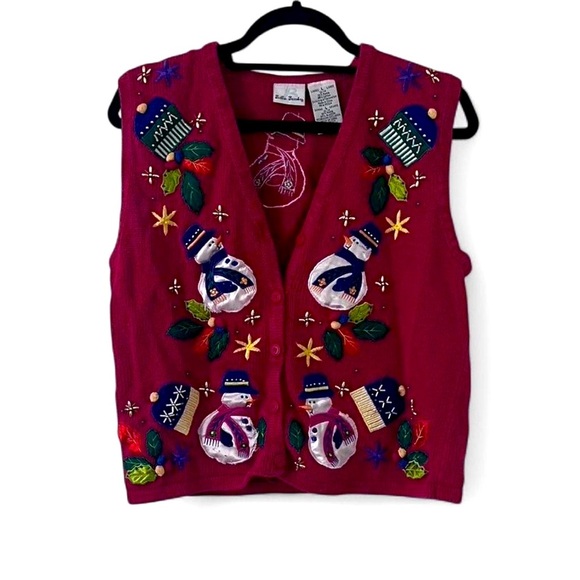 Festive Red Snowman Embroidered Vest - Picture 1 of 4